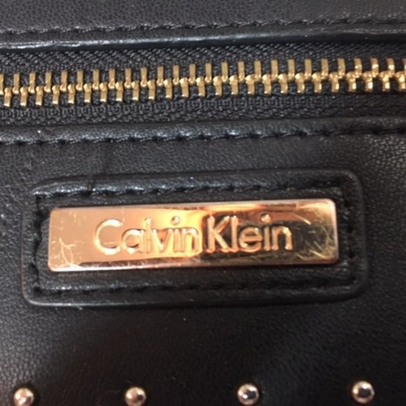 Calvin Klein Black Studded Leather Zip Pouch Wallet Purse 10" x 6" - Picture 2 of 13